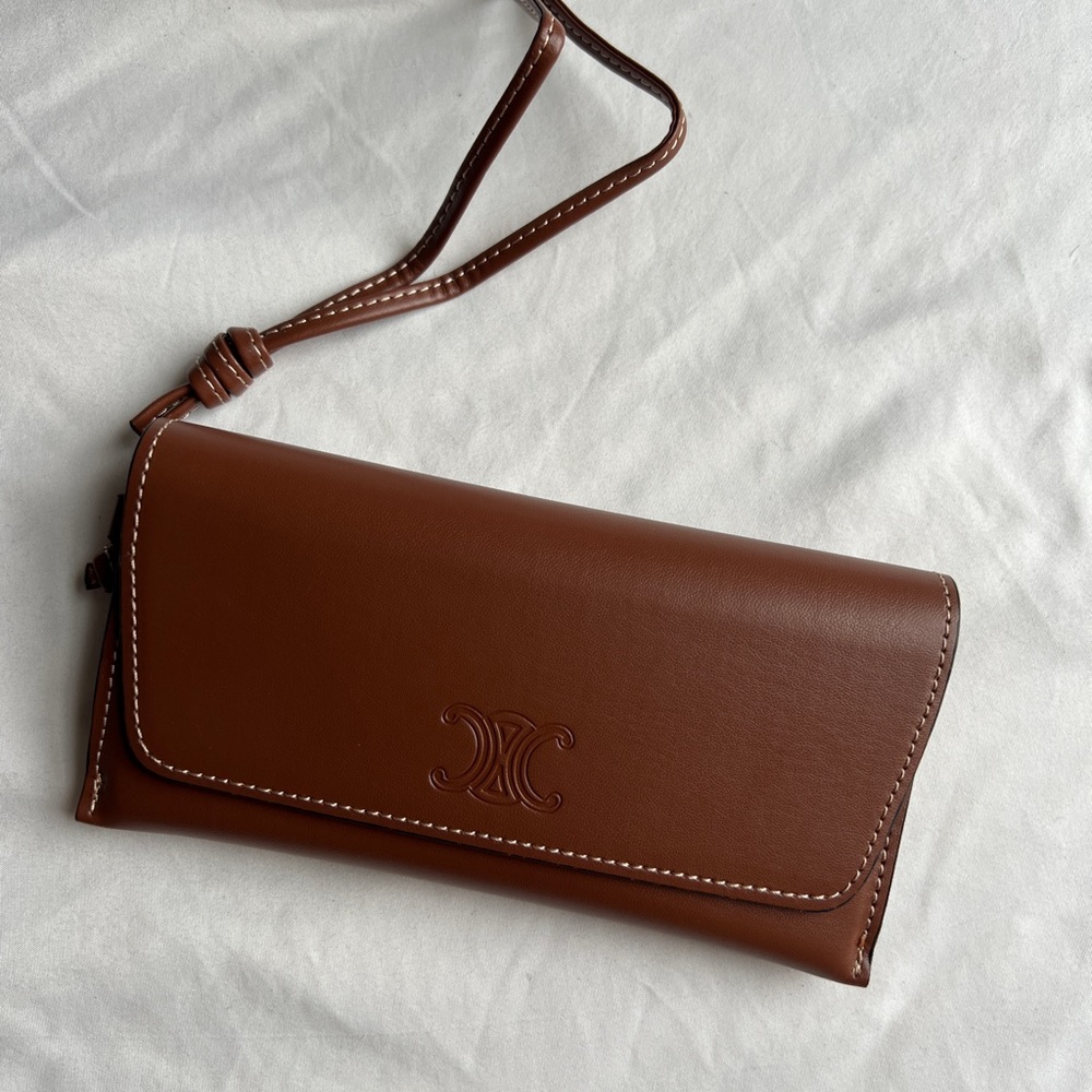 BRAND NEW AUTHENTIC Celine Sunglasses eyeglass Case Wristlet Brown Leather - Picture 9 of 9